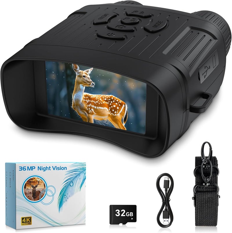 Anyork 4K Night Vision Binoculars,10X Digital Zoom Night Vision Goggles,Rechargeable Battery with Type-C Cable,can Save Photo and Video with 32GB Memory Card - Image 1